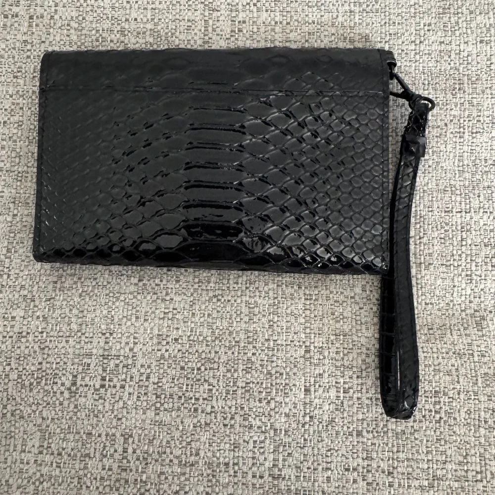 Victoria's Secret Love Black Snakeskin Embossed Wristlet‎ Trifold Wallet Purse - Picture 3 of 3